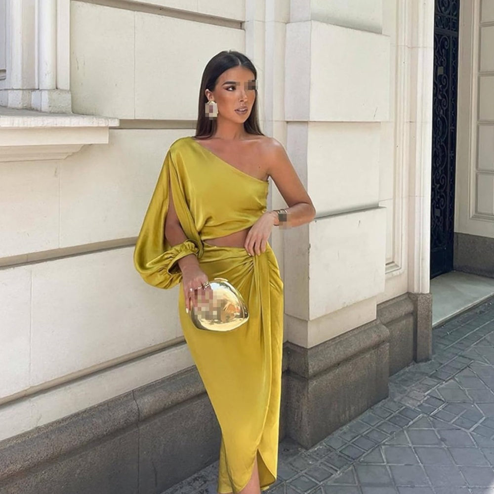Asymmetric Cutout Dress Women Elegant Chic One Sleeve Prom Party Dress‎ size M